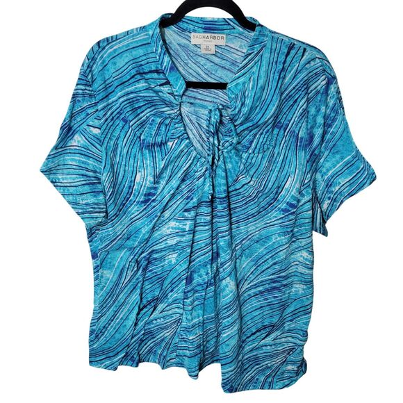 Sag Harbor Womens Sz 2X Blue Striped Short Sleeve Blouse - Picture 1 of 11